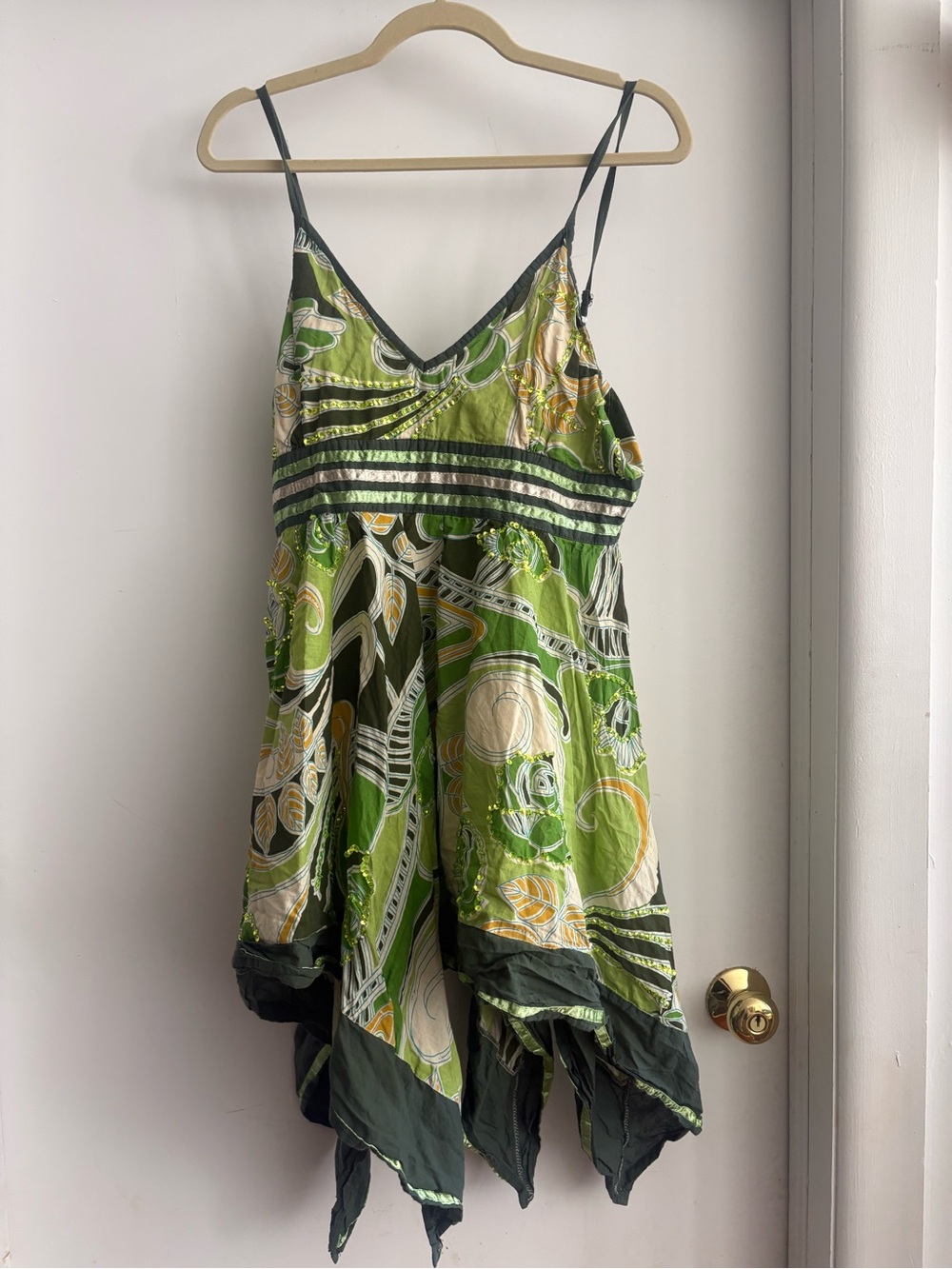 FAIRY Green Patterned Spaghetti Strap Dress